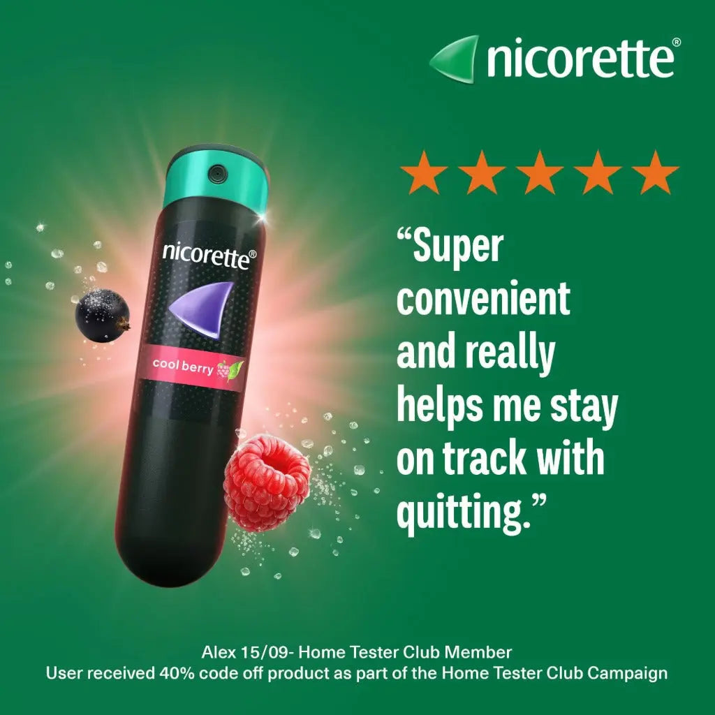 Nicorette QuickMist Mouthspray, Cool Berry (2 x 150 Sprays) Smoking or Vaping Cessation Aid, designed to start reducing cravings in 30 seconds (Quit Smoking or Quit Vaping Aid) - BBE 09/2027 Nicorette