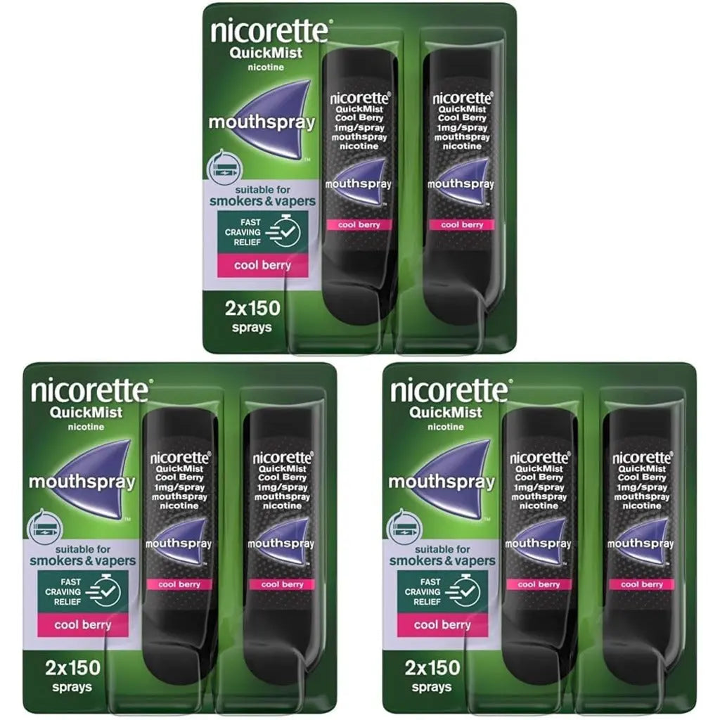Nicorette QuickMist Mouthspray, Cool Berry (2 x 150 Sprays) Smoking or Vaping Cessation Aid, designed to start reducing cravings in 30 seconds (Quit Smoking or Quit Vaping Aid) - BBE 09/2027 Nicorette