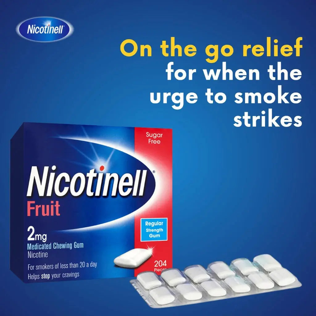Nicotinell Fruit Gum 2mg (204 Pieces), Stop Smoking Aid, Sugar Free Nicotine Gum, Mild Fruit Flavour, 2mg Regular Strength for Light Smokers, Quit Smoking Aid, Value Pack - BBE 03/2028 Nicotinell