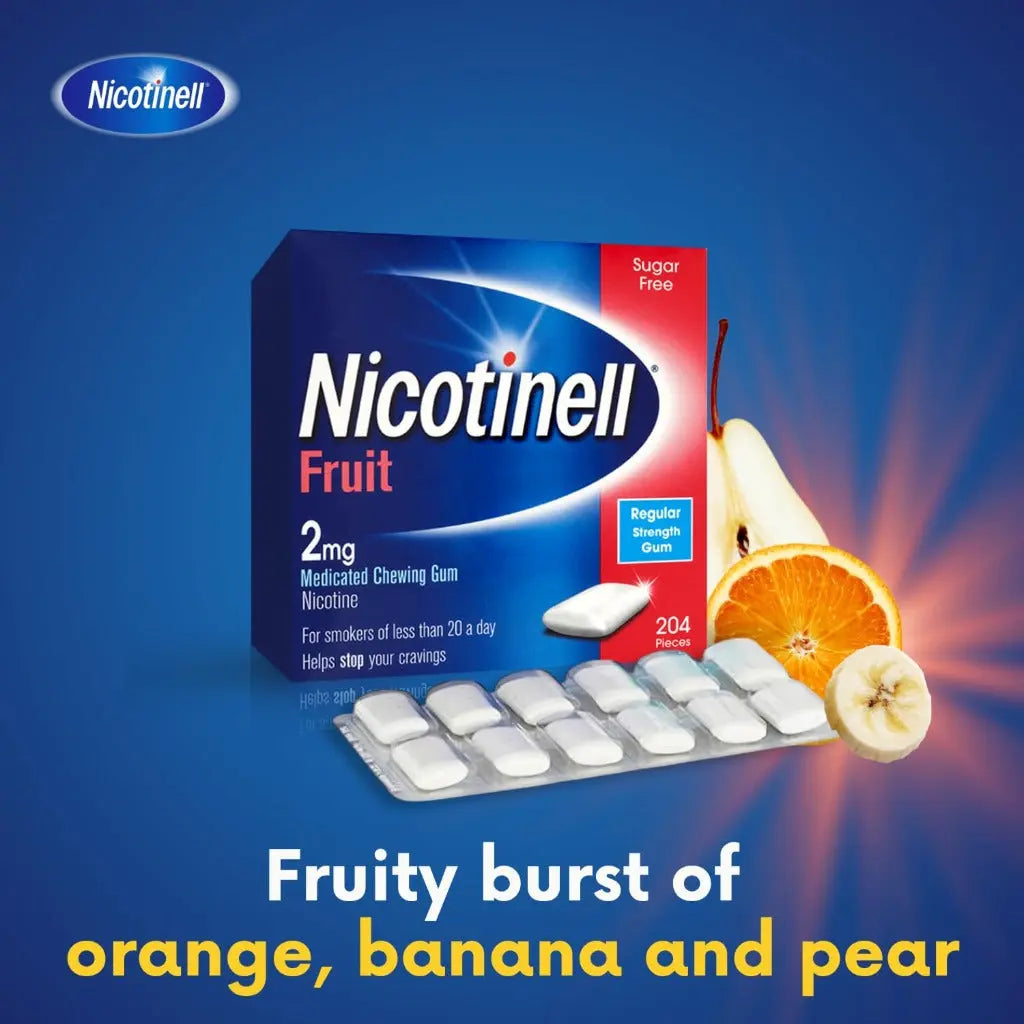 Nicotinell Fruit Gum 2mg (204 Pieces), Stop Smoking Aid, Sugar Free Nicotine Gum, Mild Fruit Flavour, 2mg Regular Strength for Light Smokers, Quit Smoking Aid, Value Pack - BBE 03/2028 Nicotinell