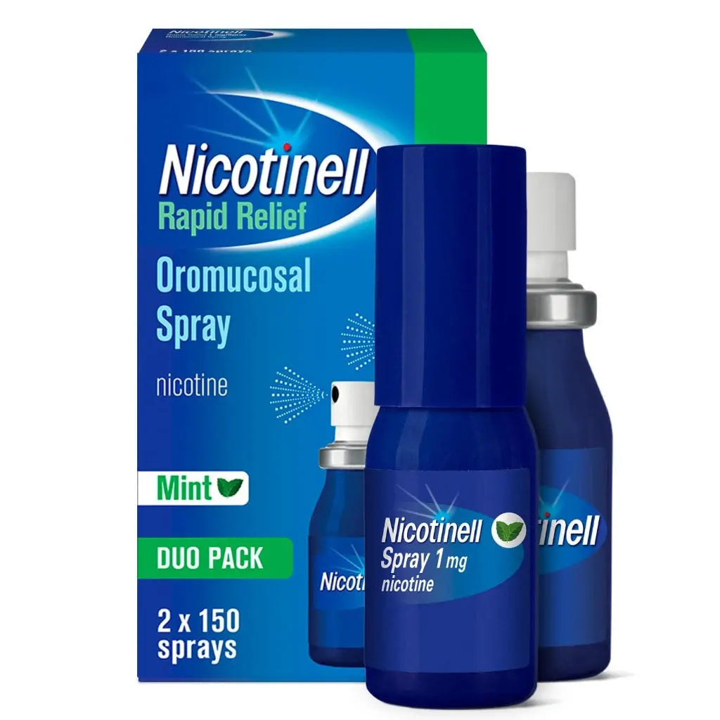 Nicotinell Nicotine Mouthspray 1mg, Fresh Mint Flavour (2 x 150 Sprays), Quit Smoking or Vaping Aid � Fast Craving Relief in 30 Seconds, Lasts up to 2 Hours - BBE 09/2027 Nicotinell