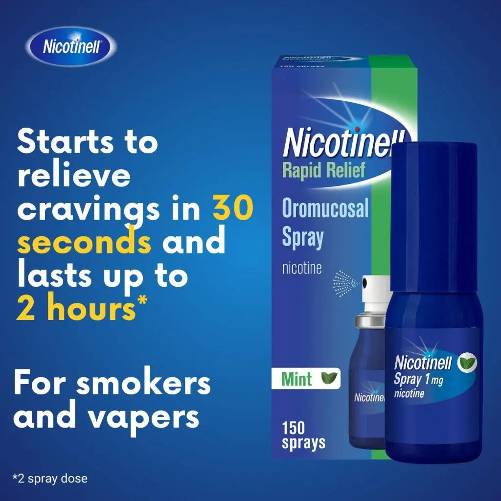 Nicotinell Nicotine Mouthspray 1mg, Fresh Mint Flavour (2 x 150 Sprays), Quit Smoking or Vaping Aid � Fast Craving Relief in 30 Seconds, Lasts up to 2 Hours - BBE 09/2027 Nicotinell