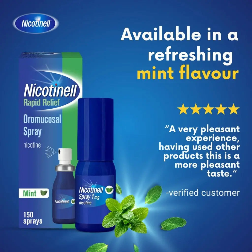 Nicotinell Nicotine Mouthspray 1mg, Fresh Mint Flavour (2 x 150 Sprays), Quit Smoking or Vaping Aid � Fast Craving Relief in 30 Seconds, Lasts up to 2 Hours - BBE 09/2027 Nicotinell