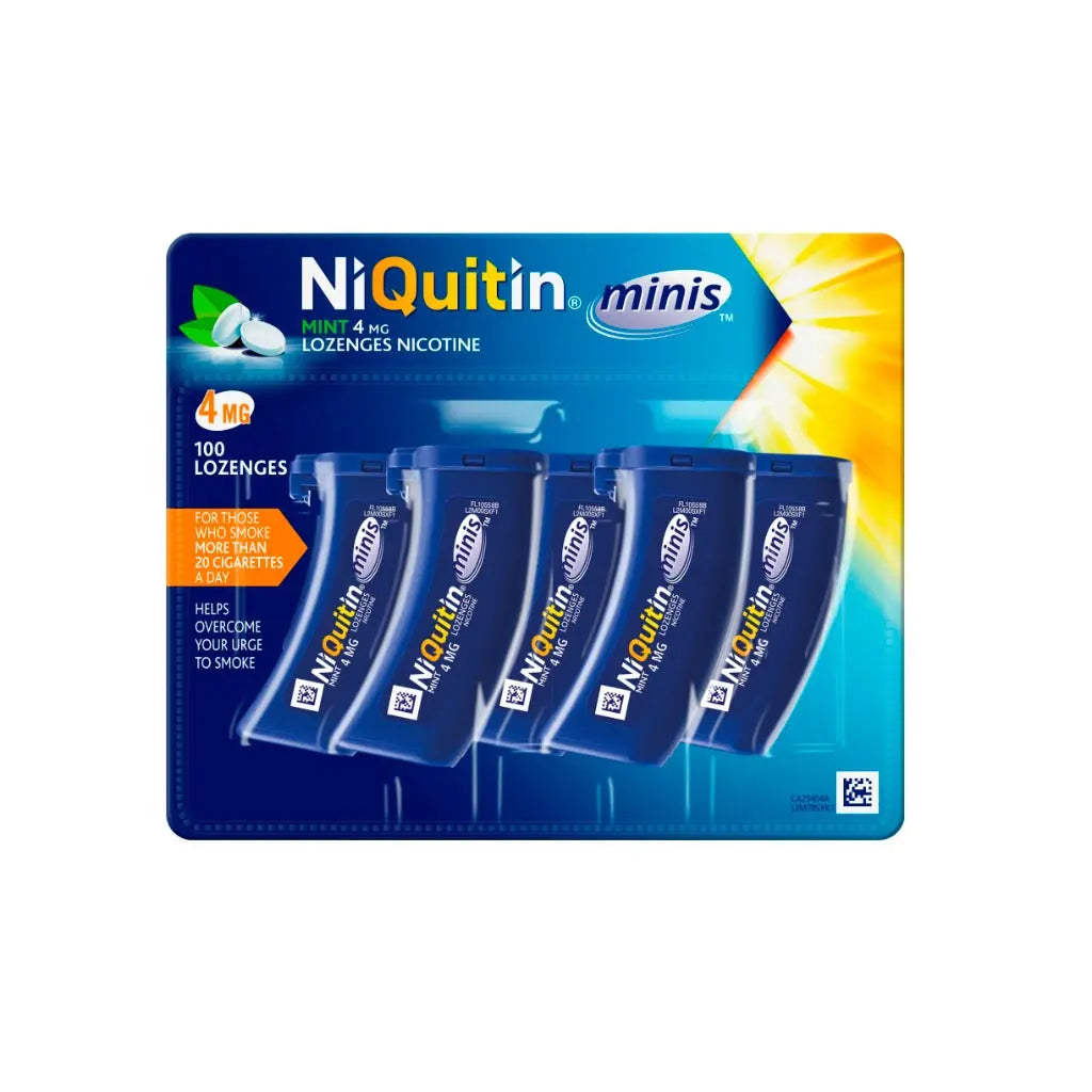 NiQuitin 4mg Minis Mint Lozenges - Mint Flavour (5 x Pack of 20 Minis Nicotine Lozenges) - On The Go Oral Stop Smoking and Vaping Aid - Pocket Sized Containers - BBE 11/2027 NiQuitin
