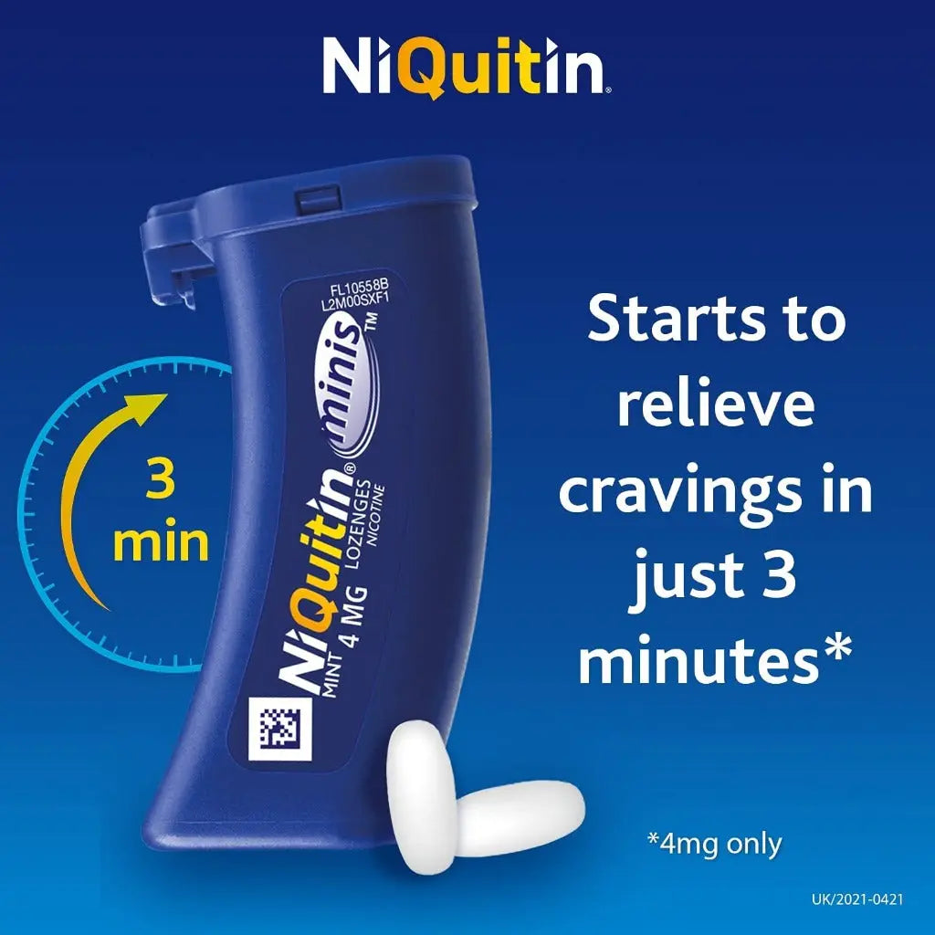 NiQuitin 4mg Minis Mint Lozenges - Mint Flavour (5 x Pack of 20 Minis Nicotine Lozenges) - On The Go Oral Stop Smoking and Vaping Aid - Pocket Sized Containers - BBE 11/2027 NiQuitin
