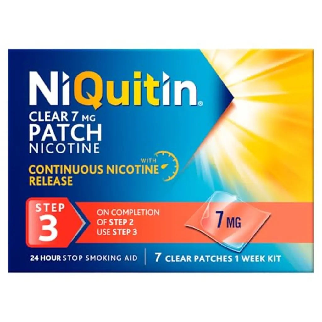 NiQuitin 7mg Nicotine Patches (Step 3-7 Clear Patches) - 24 Hour Craving Control - 1 Week Treatment Patches to Quit Or Reduce - Discreet Transparent Stop Smoking & Vaping Aids - BBE 07/2028 NiQuitin