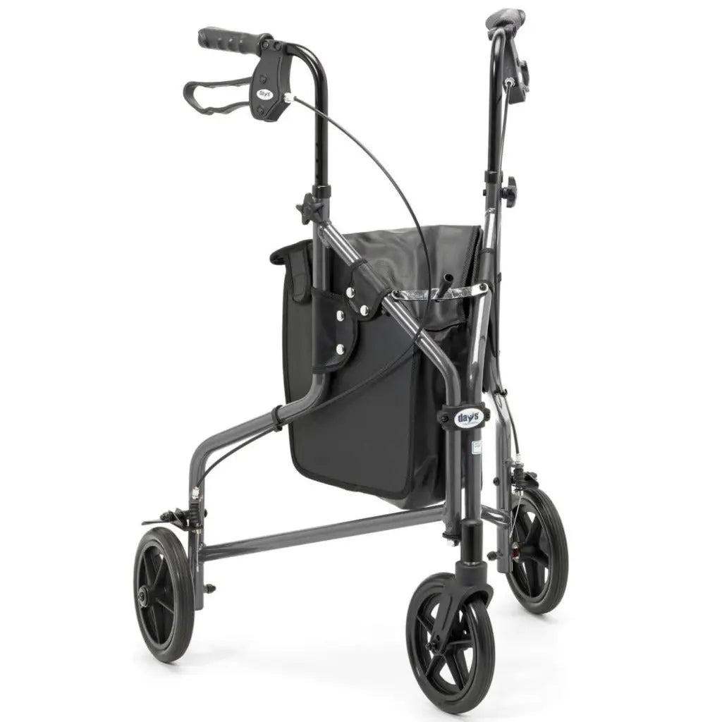 Days Lightweight Tri Wheel Walker Rollator - Aluminium Mobility Walker with Adjustable Height and Brakes - Foldable Walking Frame with Carry Bag - Mobility Aid for Elderly - Purple - Very Good Days