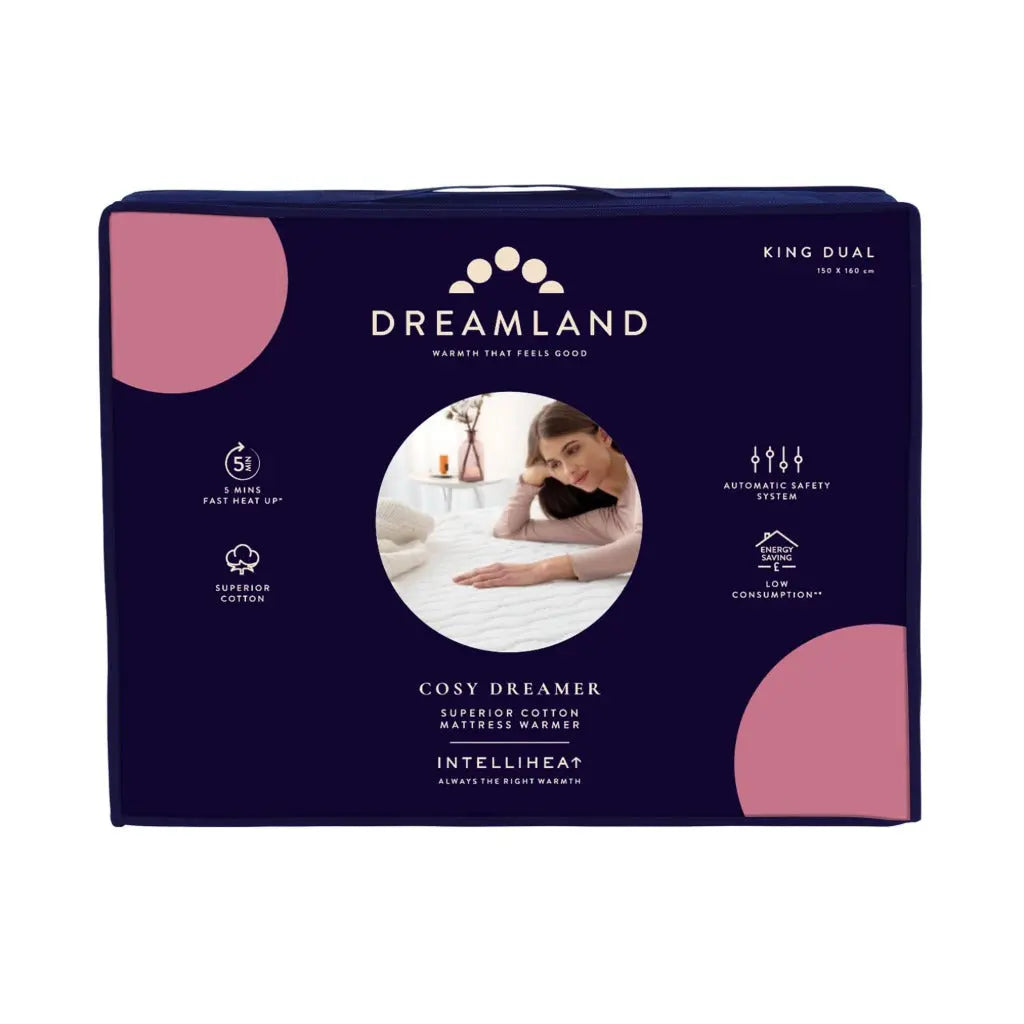 Dreamland Cosy Dreamer Electric Blanket - Heated Underblanket with Italian Cotton, Intelliheat Technology, 6 Heat Settings, Overheat Protection & Machine Washable, 160 x 152cm - King Size - Very Good Dreamland
