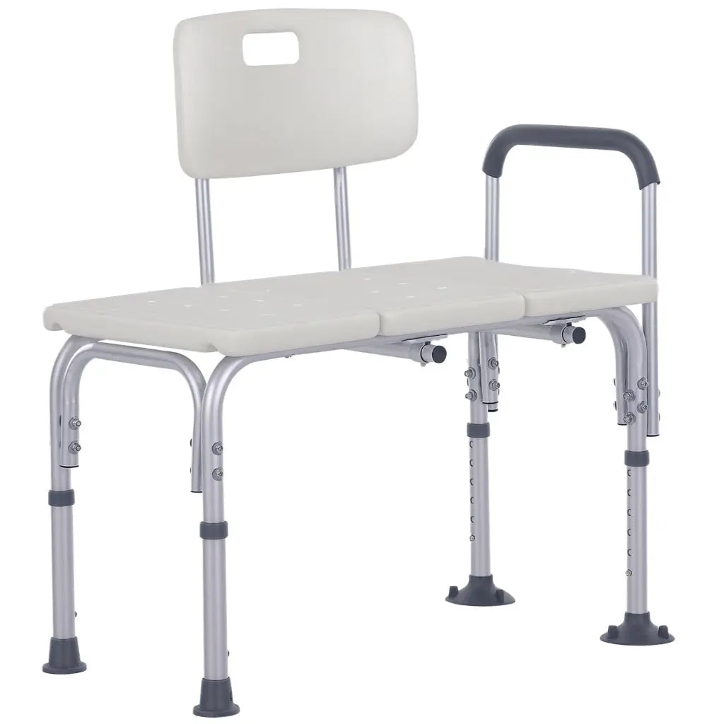 HOMCOM Height Adjustable Shower Chair, Non Slip Bath Transfer Bench for Elderly, Disabled with Armrest and Backrest, 300 lbs Capacity, White - Damaged Box HOMCOM