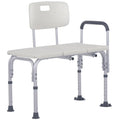 HOMCOM Height Adjustable Shower Chair, Non Slip Bath Transfer Bench for Elderly, Disabled with Armrest and Backrest, 300 lbs Capacity, White - Damaged Box HOMCOM