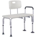 HOMCOM Height Adjustable Shower Chair, Non Slip Bath Transfer Bench for Elderly, Disabled with Armrest and Backrest, 300 lbs Capacity, White - Damaged Box HOMCOM
