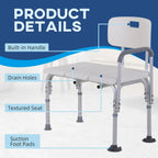 HOMCOM Height Adjustable Shower Chair, Non Slip Bath Transfer Bench for Elderly, Disabled with Armrest and Backrest, 300 lbs Capacity, White - Damaged Box HOMCOM