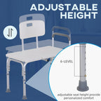 HOMCOM Height Adjustable Shower Chair, Non Slip Bath Transfer Bench for Elderly, Disabled with Armrest and Backrest, 300 lbs Capacity, White - Damaged Box HOMCOM