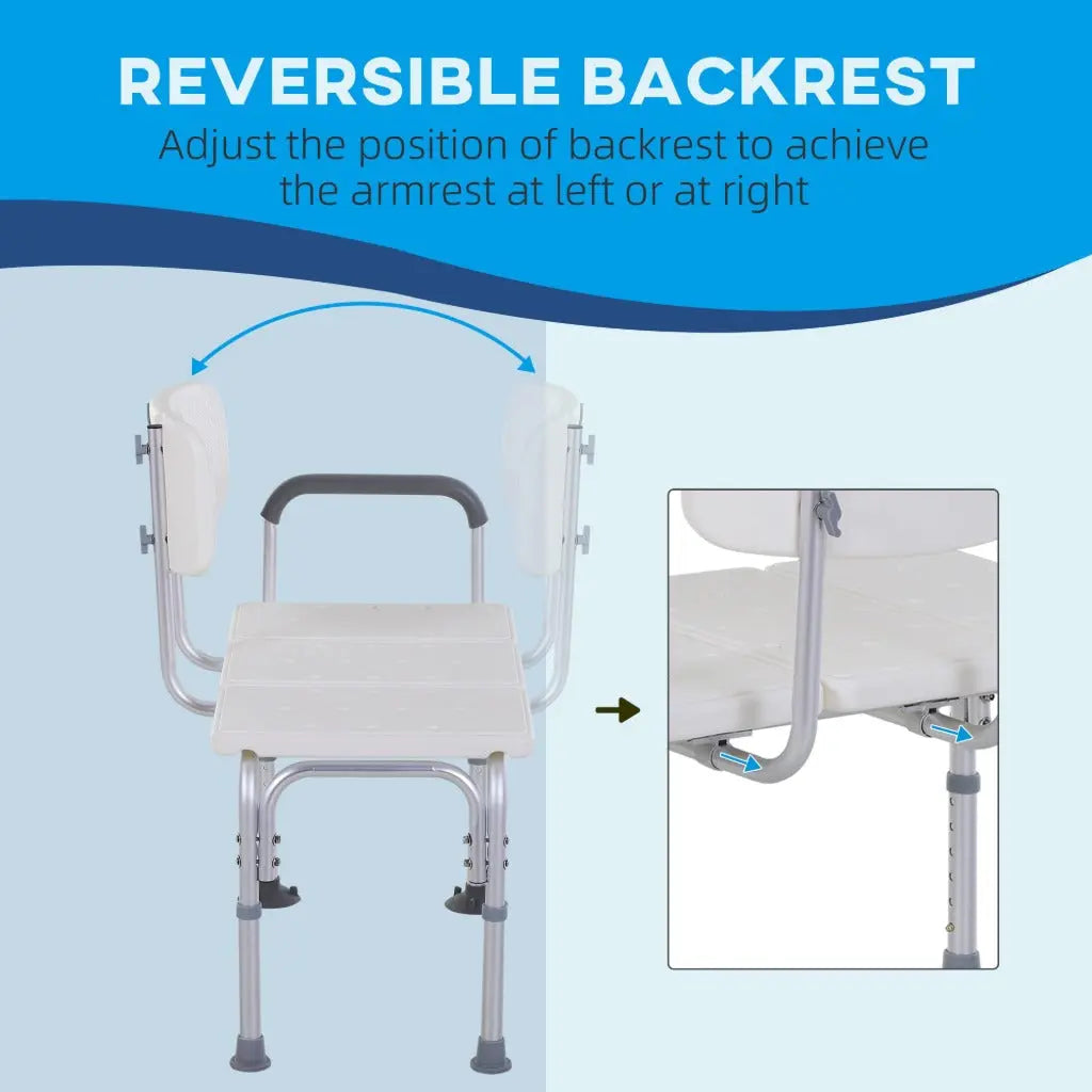 HOMCOM Height Adjustable Shower Chair, Non Slip Bath Transfer Bench for Elderly, Disabled with Armrest and Backrest, 300 lbs Capacity, White - Damaged Box HOMCOM