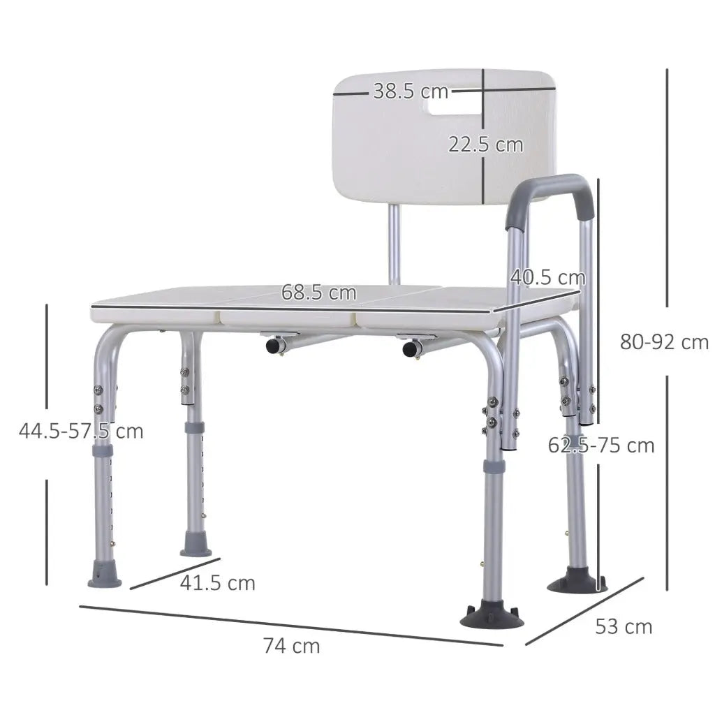 HOMCOM Height Adjustable Shower Chair, Non Slip Bath Transfer Bench for Elderly, Disabled with Armrest and Backrest, 300 lbs Capacity, White - Damaged Box HOMCOM