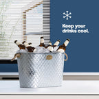 LIVIVO Galvanised Steel 24L Ice Cool Bucket Pail - Diamond Embossed, Rope Handles for Drinks, Beer, Wine, Champagne - Very Good