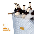 LIVIVO Galvanised Steel 24L Ice Cool Bucket Pail - Diamond Embossed, Rope Handles for Drinks, Beer, Wine, Champagne - Very Good