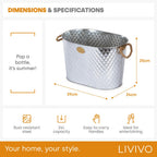 LIVIVO Galvanised Steel 24L Ice Cool Bucket Pail - Diamond Embossed, Rope Handles for Drinks, Beer, Wine, Champagne - Very Good