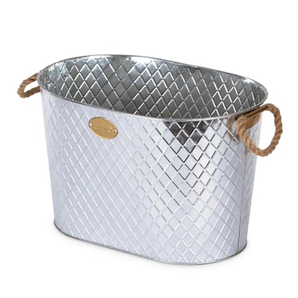 LIVIVO Galvanised Steel 24L Ice Cool Bucket Pail - Diamond Embossed, Rope Handles for Drinks, Beer, Wine, Champagne - Very Good