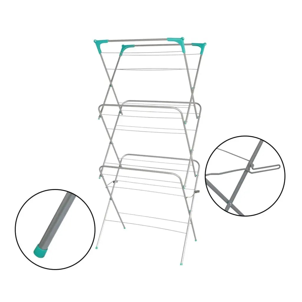 Ram(R) 3 Tier Deluxe Airer Foldable Heavy Duty Clothes Airer With 4 CORNER HOOKS And Sock Dryer 14M Airing Capacity - Very Good Ram(R)