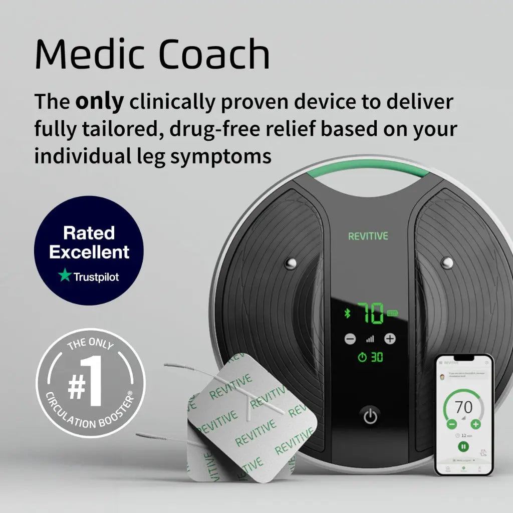 Revitive NEW and Improved Medic Coach(R) Smart Circulation Booster - Personalised Drug-Free Relief for Leg & Knee Pain, Clinically Proven, Cordless - Very Good Revitive