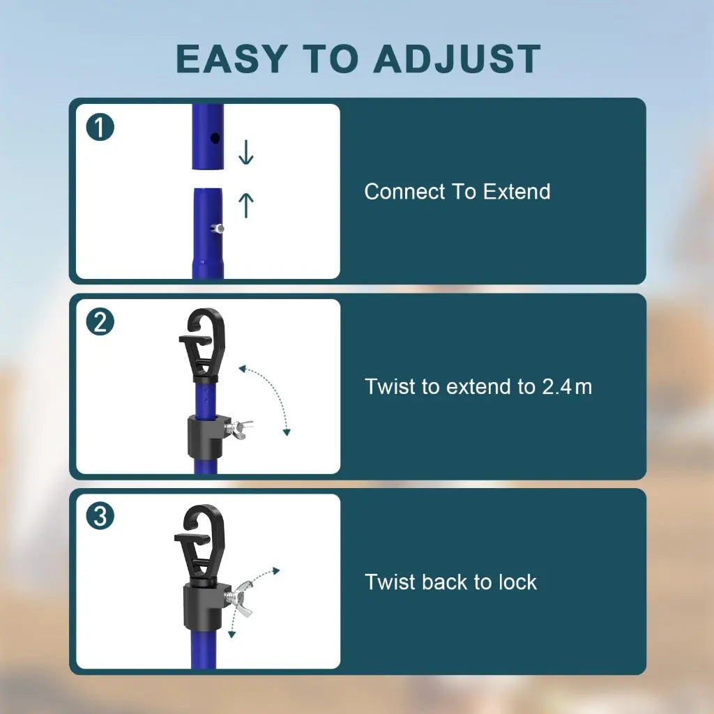 SURFOU Washing Line Pole Set of 2, Clothes Prop, Telescopic and Adjustable Extending Up to 2.4m with G-Hook, Rust-Resistant Powder Coated Steel, Heavy Duty Support for Outdoor Home Garden Laundry - Very Good SURFOU