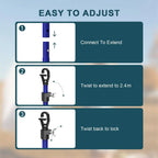 SURFOU Washing Line Pole Set of 2, Clothes Prop, Telescopic and Adjustable Extending Up to 2.4m with G-Hook, Rust-Resistant Powder Coated Steel, Heavy Duty Support for Outdoor Home Garden Laundry - Very Good SURFOU