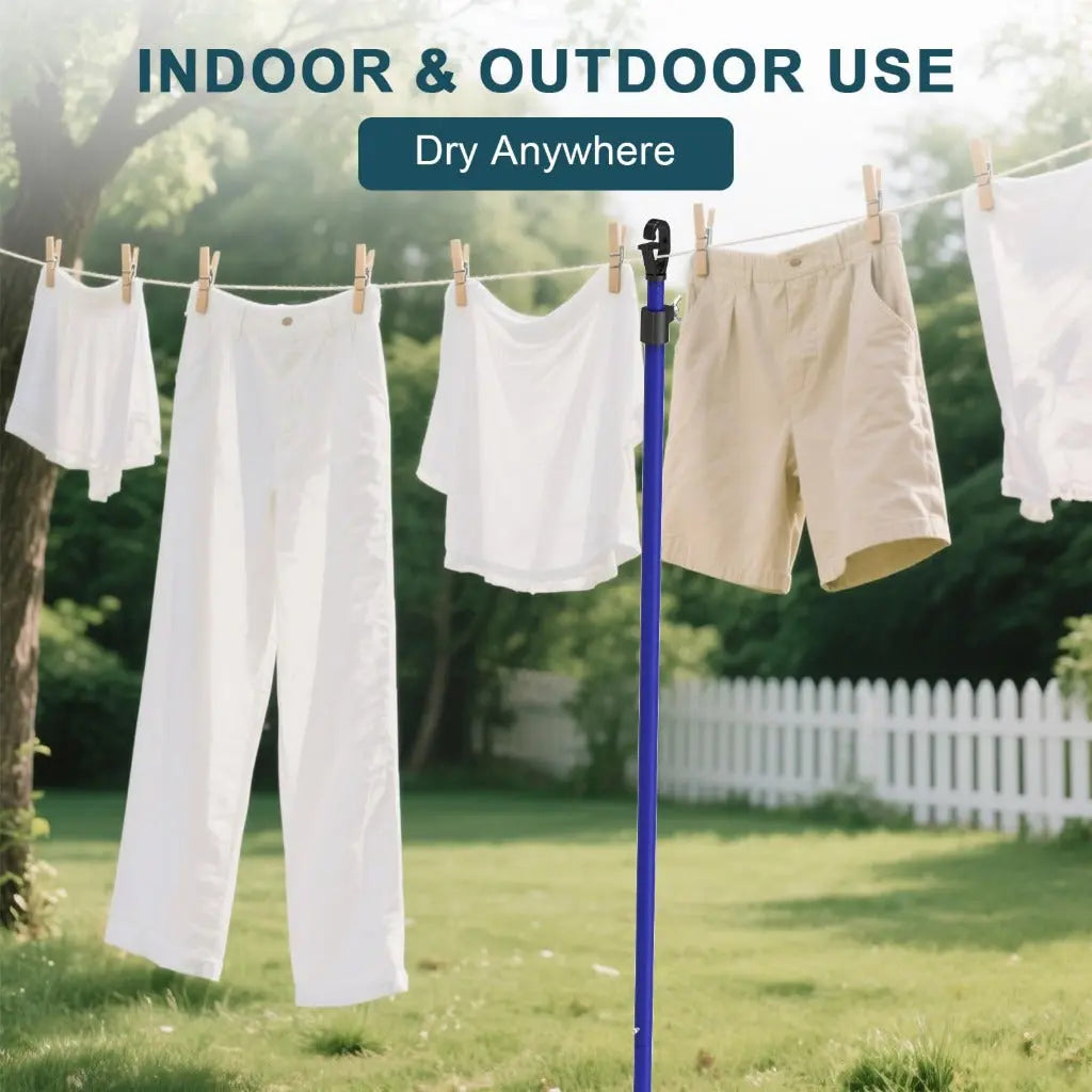 SURFOU Washing Line Pole Set of 2, Clothes Prop, Telescopic and Adjustable Extending Up to 2.4m with G-Hook, Rust-Resistant Powder Coated Steel, Heavy Duty Support for Outdoor Home Garden Laundry - Very Good SURFOU
