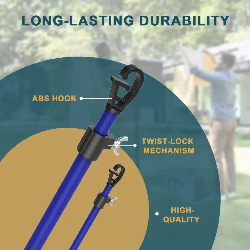SURFOU Washing Line Pole Set of 2, Clothes Prop, Telescopic and Adjustable Extending Up to 2.4m with G-Hook, Rust-Resistant Powder Coated Steel, Heavy Duty Support for Outdoor Home Garden Laundry - Very Good SURFOU