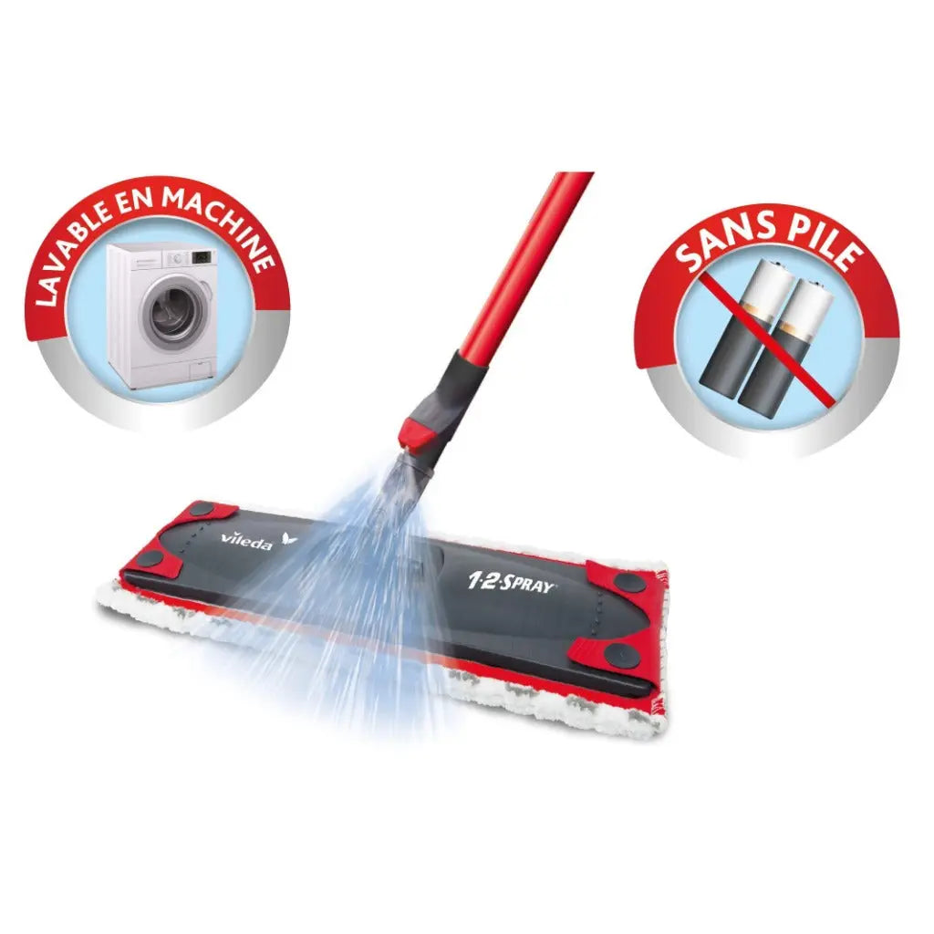 Vileda 1-2 Spray Mop - Microfibre Mop with Built-in Spray Reservoir, No Bucket Required, Suitable for All Floor Types - Good Vileda