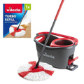 Vileda Turbo 2in1 Spin Mop & Bucket Set with Foot Pedal | Telescopic Handle (Up to 123cm) & 2in1 Microfibre Mop Head with Extra 2-in-1 Refill | Powerful Cleaning Removes 99% of Dirt with Water - Damaged Box Vileda