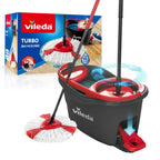 Vileda Turbo 2in1 Spin Mop & Bucket Set with Foot Pedal | Telescopic Handle (Up to 123cm) & 2in1 Microfibre Mop Head with Extra 2-in-1 Refill | Powerful Cleaning Removes 99% of Dirt with Water - Damaged Box Vileda