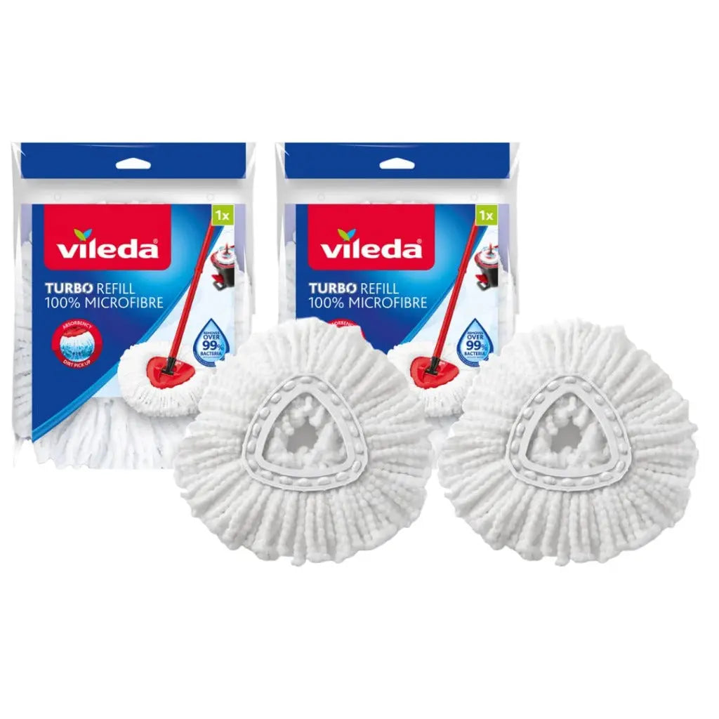 Vileda Turbo 2in1 Spin Mop & Bucket Set with Foot Pedal | Telescopic Handle (Up to 123cm) & 2in1 Microfibre Mop Head with Extra 2-in-1 Refill | Powerful Cleaning Removes 99% of Dirt with Water - Damaged Box Vileda