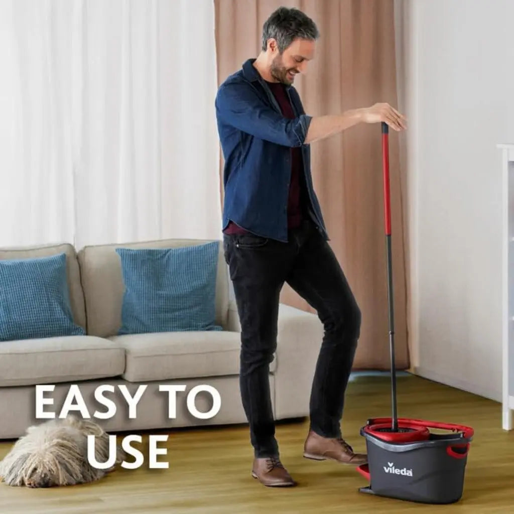 Vileda Turbo 2in1 Spin Mop & Bucket Set with Foot Pedal | Telescopic Handle (Up to 123cm) & 2in1 Microfibre Mop Head with Extra 2-in-1 Refill | Powerful Cleaning Removes 99% of Dirt with Water - Damaged Box Vileda