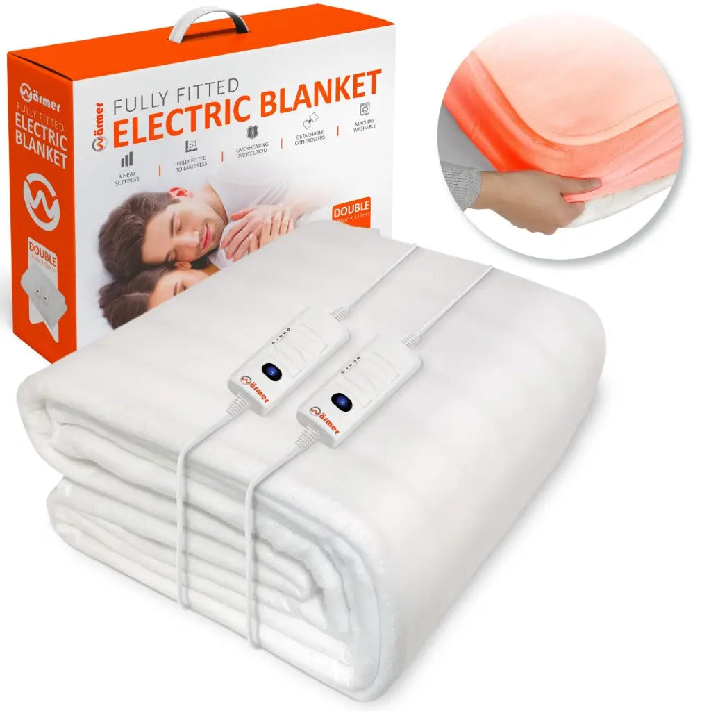 Warmer Electric Blanket Double Size - Dual Control, Fully Fitted Mattress Cover with Elasticated Skirt, 3 Heat Settings, 2 X Detachable Controllers - 193 X 137cm Double The Warmer Store