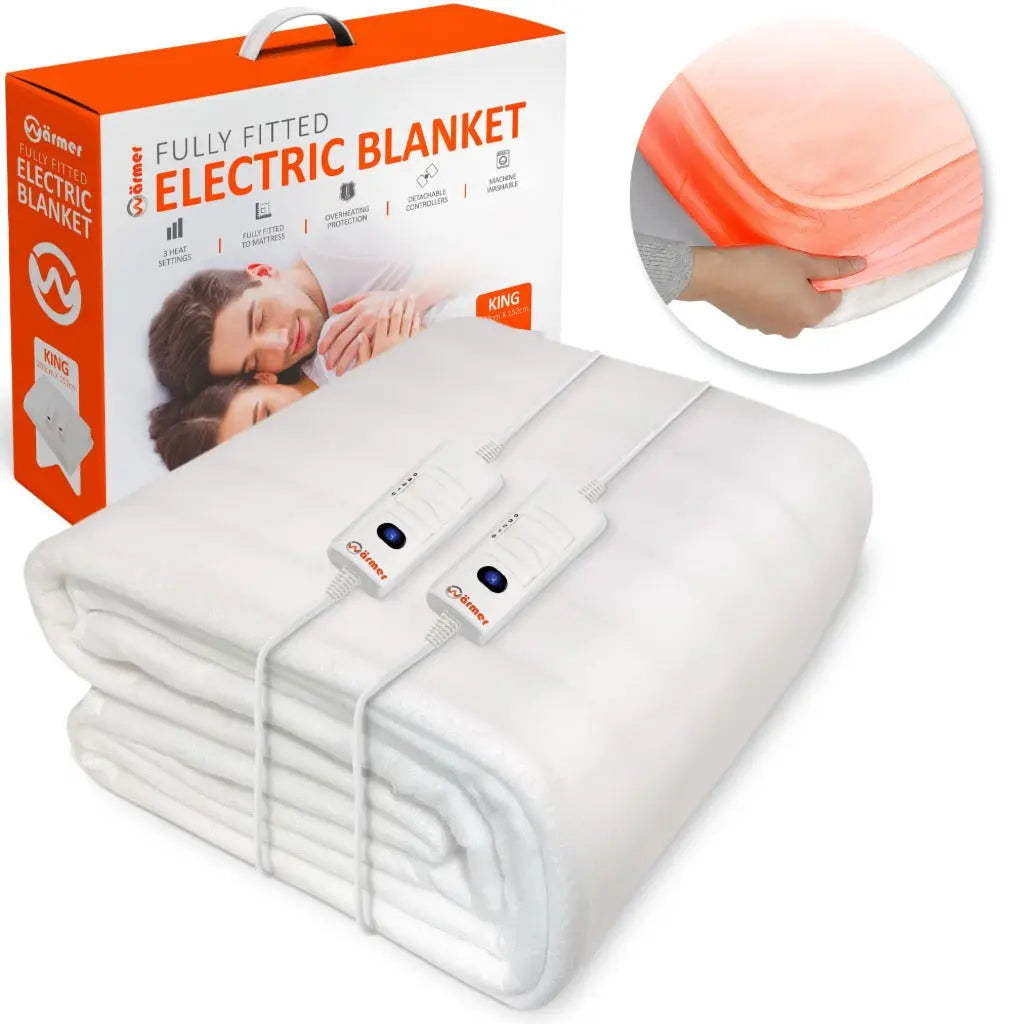 Warmer Electric Blanket Double Size - Dual Control, Fully Fitted Mattress Cover with Elasticated Skirt, 3 Heat Settings, 2 X Detachable Controllers - 193 X 137cm Double The Warmer Store
