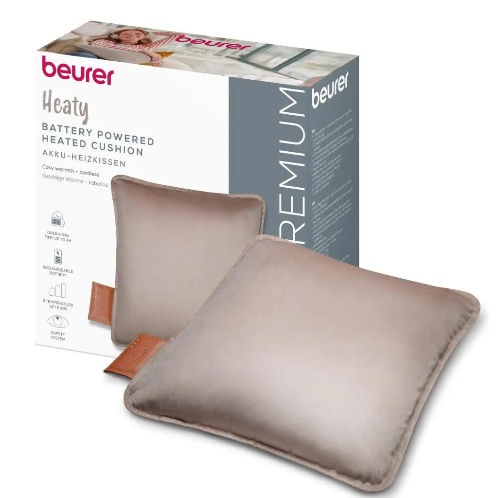 Beurer Heaty Heat pad, Cordless Heat pad with Battery, Heating pad with Automatic Switch-Off Function and 3 Temperature Settings, with Fast Heating, Soft Corded Fabric, White - Damaged Box Beurer