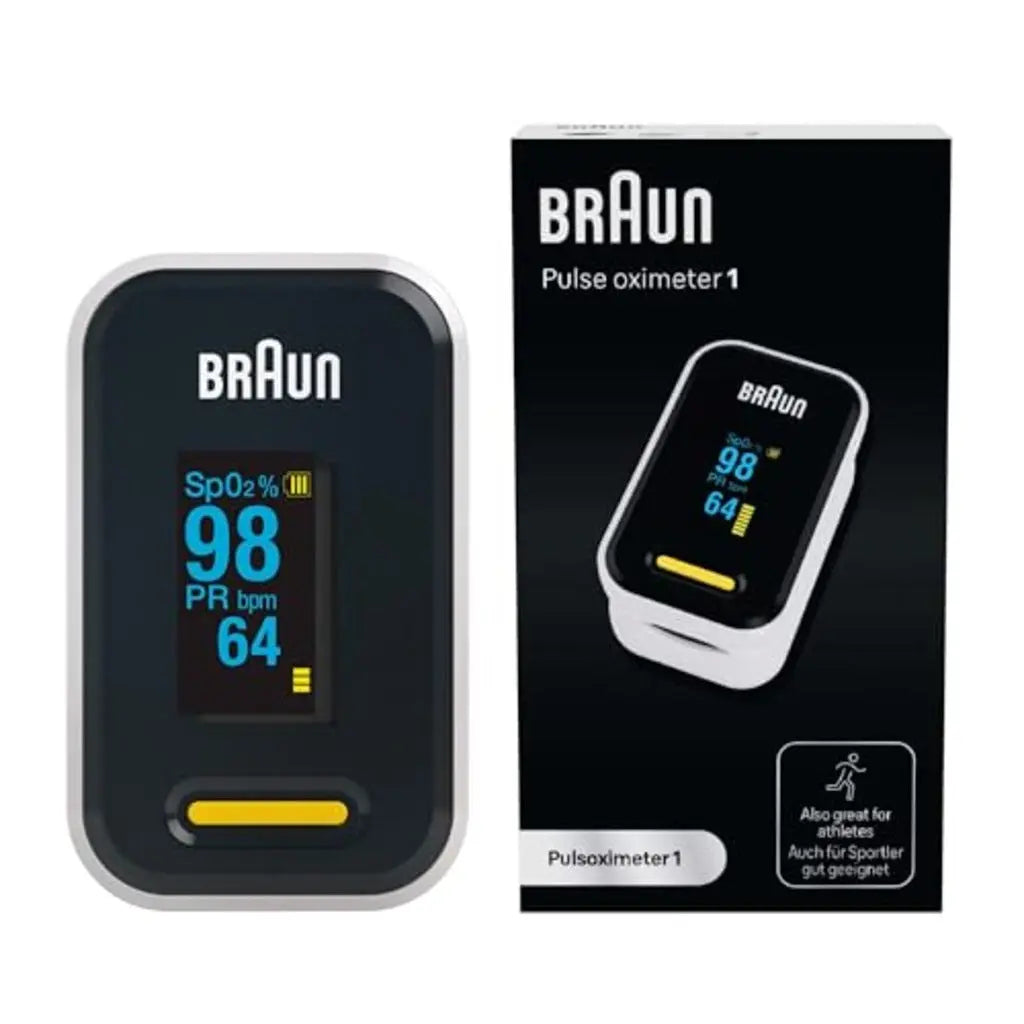 Braun Pulse Oximeter 1 - Accurate Blood Oxygen Finger Monitor - Easy-to-use at Home - For COPD, Pneumonia, Sleep Apnea Sufferers - Great for Athletes- YK-81CEU - Very Good Braun