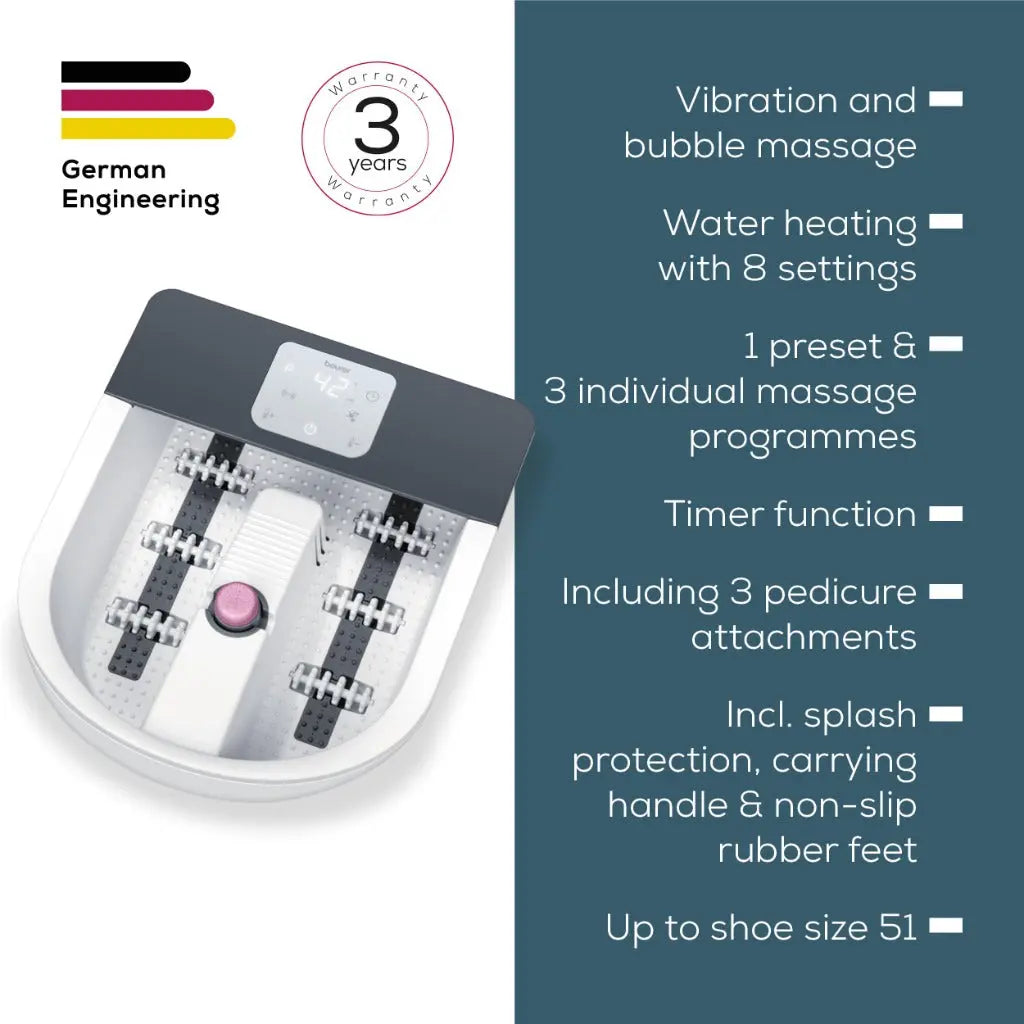 Beurer FB60UK Foot Spa with Water Heater Footbath with Premium Touch Screen 3 Pedicure Attachments Powerful 8-Level Water Heater Relaxing Bubble and Vibration Massage - Damaged Box Beurer