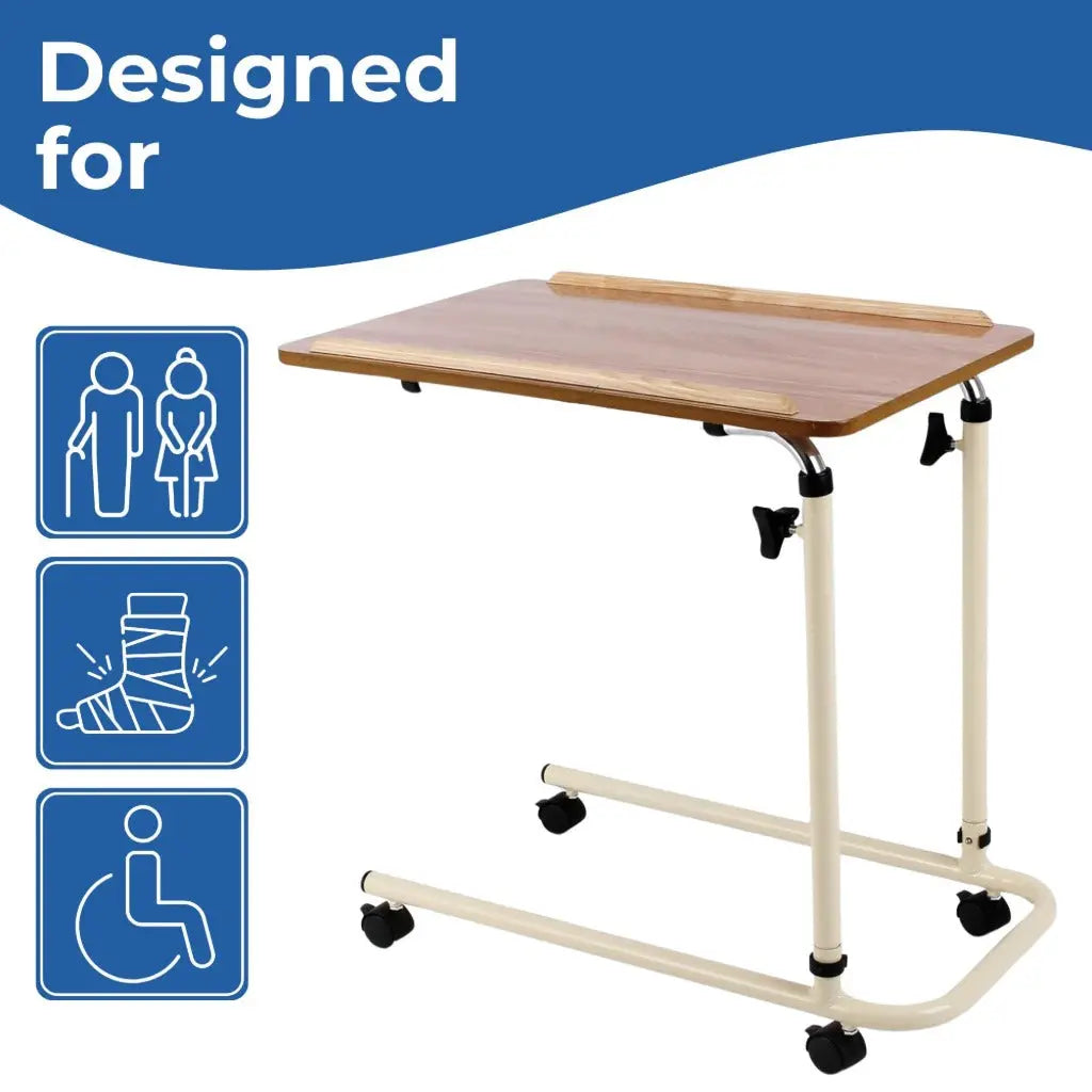 Days Overbed Table with Wheels - Height Adjustable and Lightweight - Laminated 61 x 40 cm Flat Packed Surface for Bed or Chair Use - Ideal for Meals, Laptop Work, and Elderly Care - Damaged Box Days