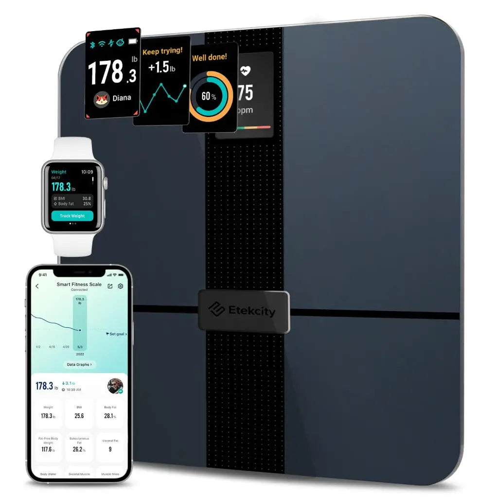 Etekcity Scales for Body Weight, Weighing Scales with USB Charging & Wi-Fi, Smart Bathroom Scale for Body Fat , BMI, Heart Rate, Fitness Composition Monitor - Very Good Etekcity