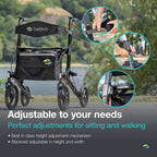 Helavo Premium Foldable Rollator with Seat - Uniquely Adjustable Aluminum Rolling Walker for Seniors and Adults - Damaged Box Helavo