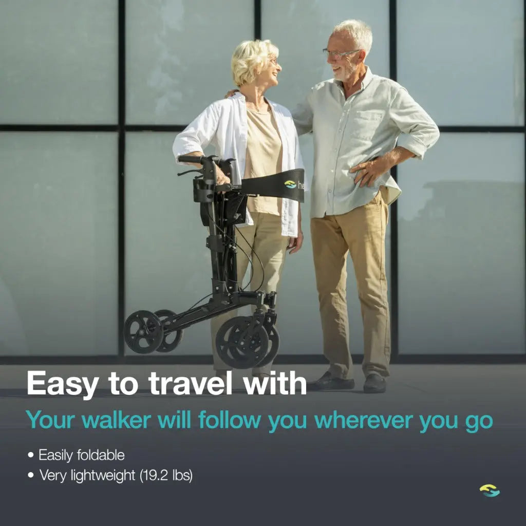 Helavo Premium Foldable Rollator with Seat - Uniquely Adjustable Aluminum Rolling Walker for Seniors and Adults - Damaged Box Helavo
