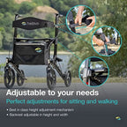 Helavo Premium Foldable Rollator with Seat - Uniquely Adjustable Aluminum Rolling Walker for Seniors and Adults - Damaged Box Helavo