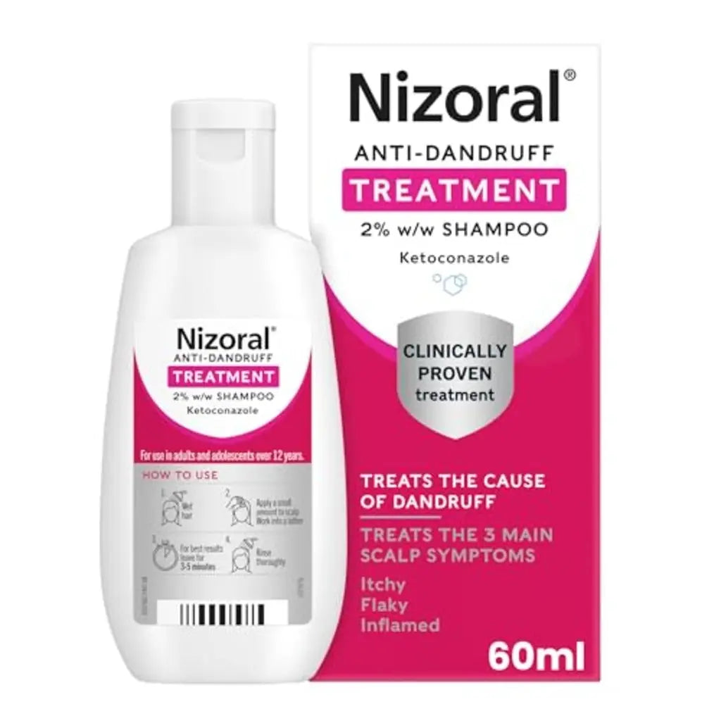 Nizoral Anti-Dandruff Treatment Shampoo, Treats and Prevents Dandruff, Clinically Proven to Control Itchy & Flaky Scalps, Contains Ketoconazole, 1 x 60ml - BBE 11/2028 Nizoral