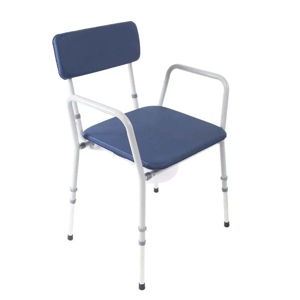 NRS Compact Dovedale Commode with Seat & Backrest, Medium, Modern & discreet, Height Adjustable to suit user - Blue and White - Damaged Box NRS