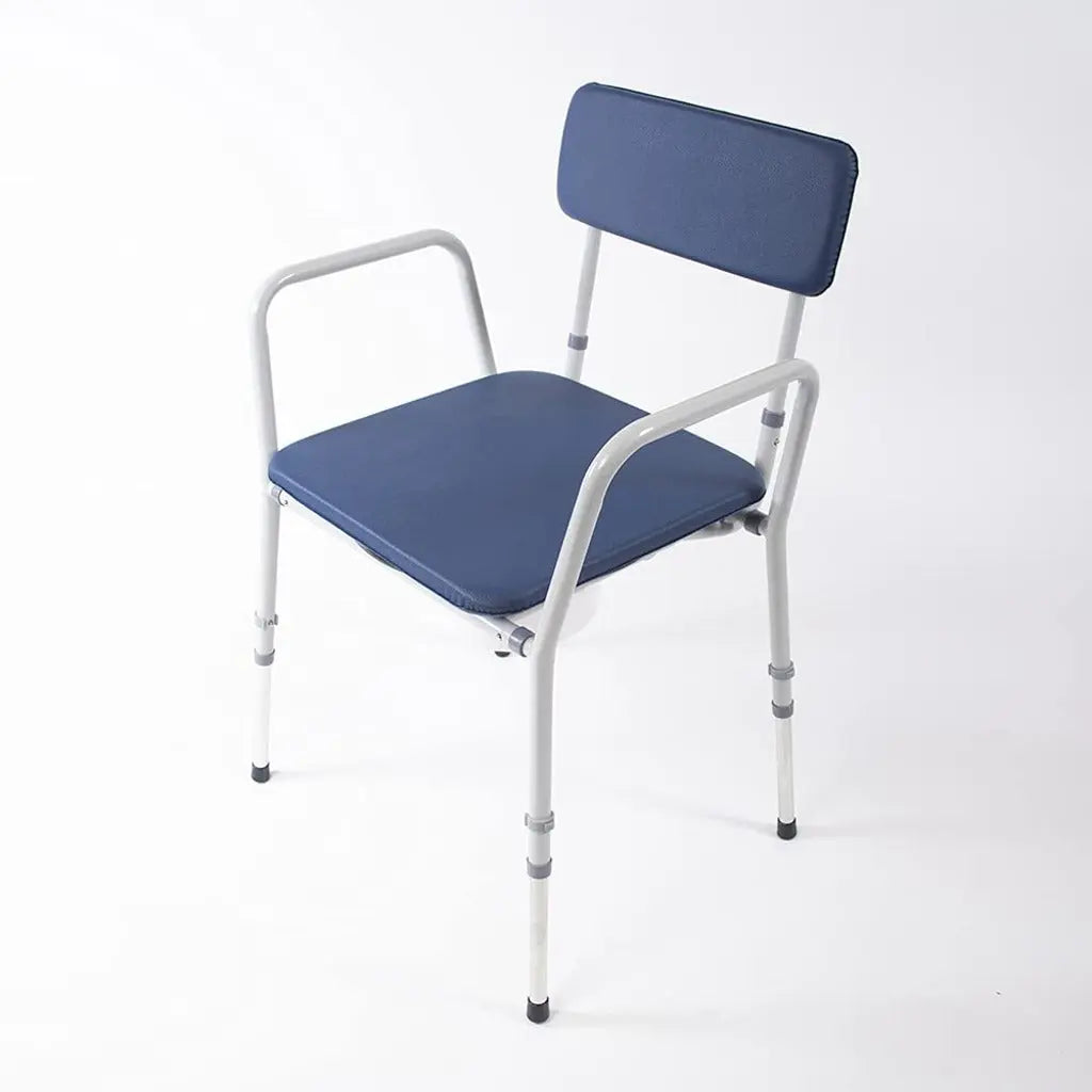 NRS Compact Dovedale Commode with Seat & Backrest, Medium, Modern & discreet, Height Adjustable to suit user - Blue and White - Damaged Box NRS