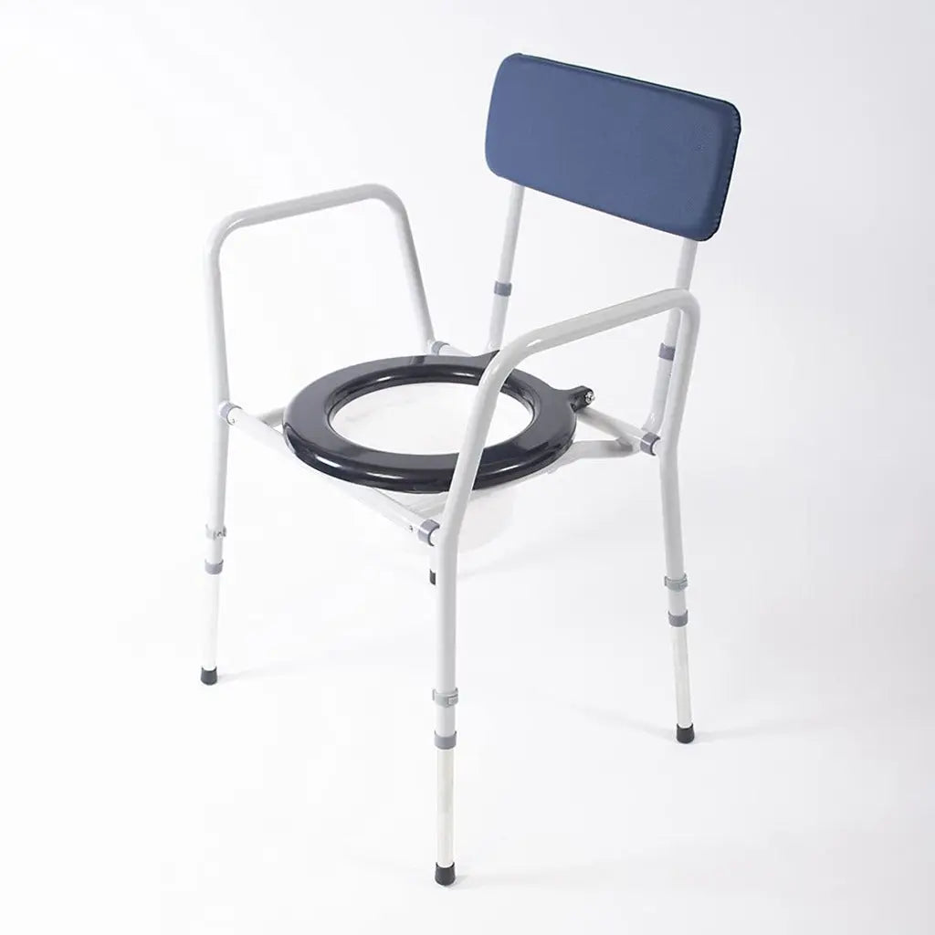 NRS Compact Dovedale Commode with Seat & Backrest, Medium, Modern & discreet, Height Adjustable to suit user - Blue and White - Damaged Box NRS