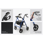 Aidapt Folding Rollator Walker with Padded Seat, Steel Frame, 8 Inch Puncture-Proof Wheels, Walking Aid with Brakes, Shopping Bag & Adjustable Handles for Seniors and Elderly - Damaged Box Aidapt