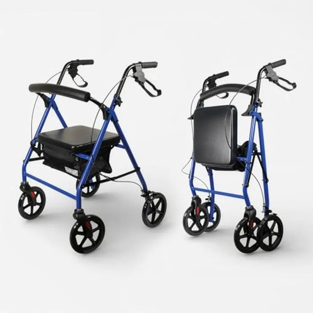 Aidapt Folding Rollator Walker with Padded Seat, Steel Frame, 8 Inch Puncture-Proof Wheels, Walking Aid with Brakes, Shopping Bag & Adjustable Handles for Seniors and Elderly - Damaged Box Aidapt